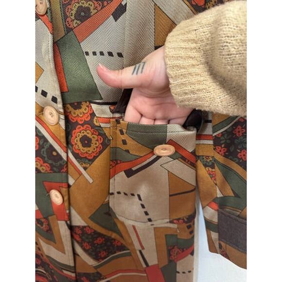 NWT OOAK Handmade Vintage Brown Orange Geometric Print Blazer Coat - Small - Picture 9 of 12